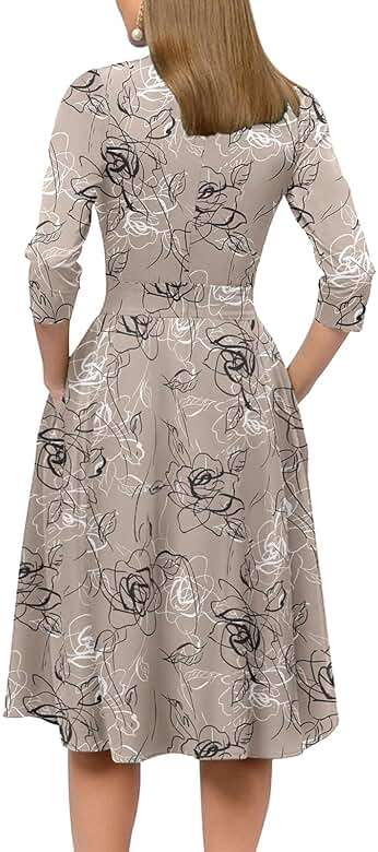 Simple Flavor Women's Floral Vintage Dress Elegant Midi Evening Dress 3/4 Sleeves - Image 3