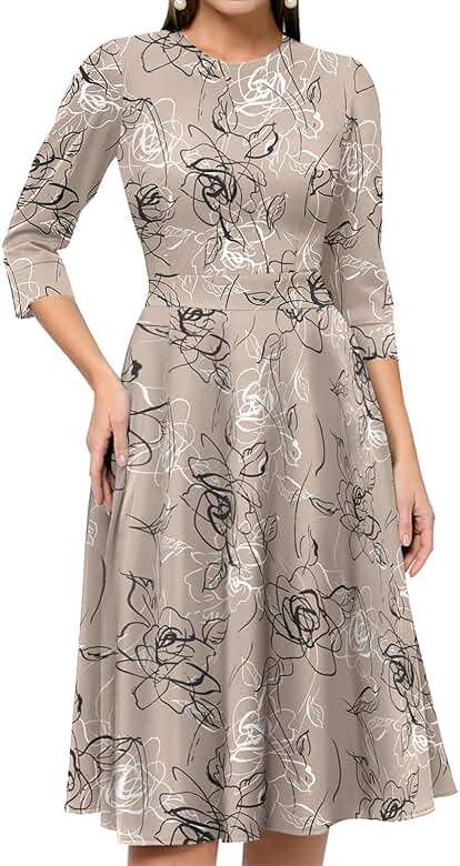 Simple Flavor Women's Floral Vintage Dress Elegant Midi Evening Dress 3/4 Sleeves - Image 4