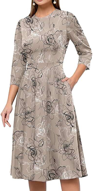 Simple Flavor Women's Floral Vintage Dress Elegant Midi Evening Dress 3/4 Sleeves - Image 6