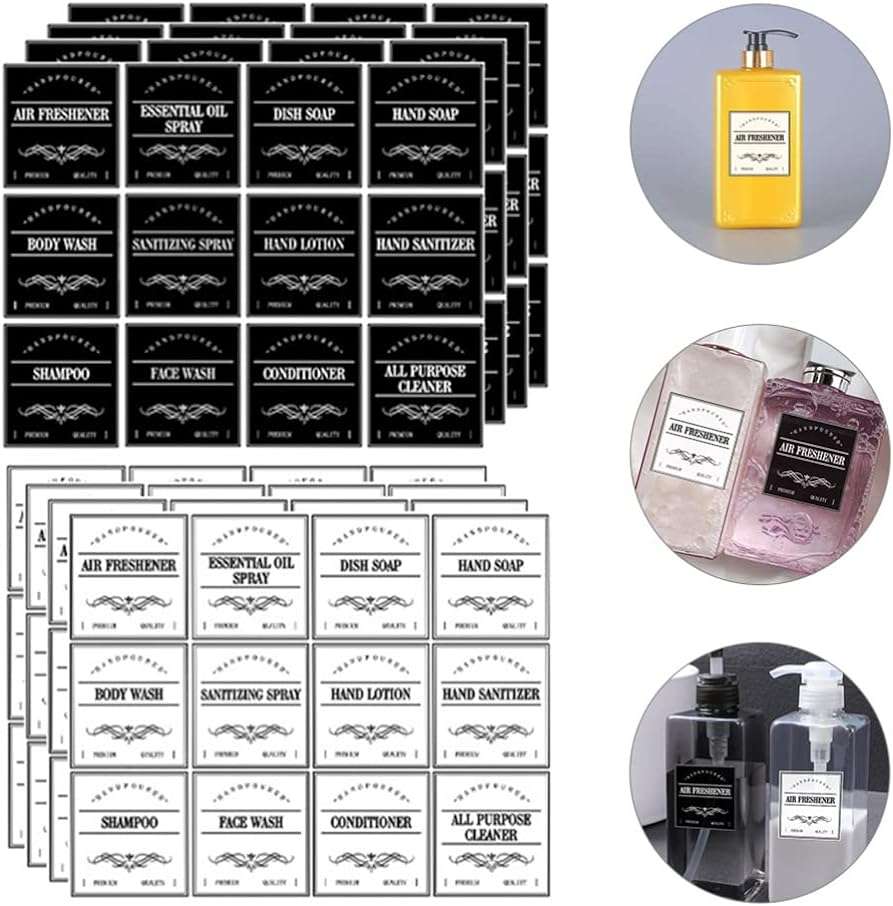 PipoNs 2 Sets Bathroom Supplies Labels Refillable Shampoo and Conditioner Bottles Shampoo Dispenser Stickers Soap Labels Cleaning Labels Laundry Room Labels PVC Container Detachable Size7x6.5CM - Image 7