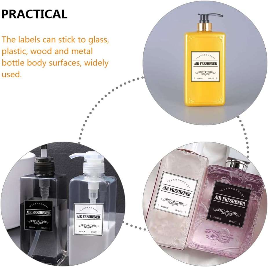 PipoNs 2 Sets Bathroom Supplies Labels Refillable Shampoo and Conditioner Bottles Shampoo Dispenser Stickers Soap Labels Cleaning Labels Laundry Room Labels PVC Container Detachable Size7x6.5CM - Image 8