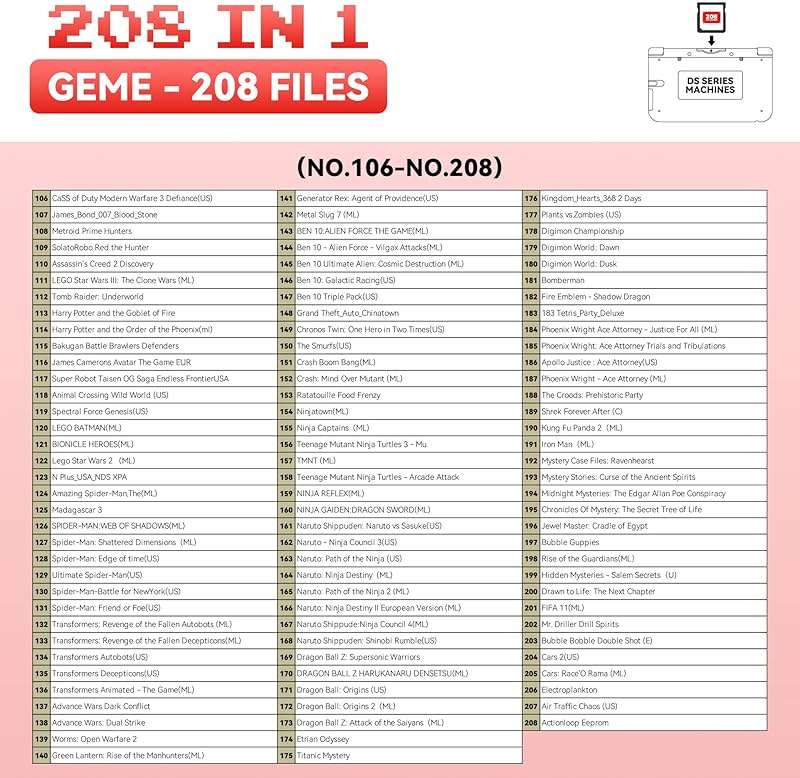 【2026 Newest】208 in 1 Super Combo Game Cartridge, Retro Game Pack Card Compilation with 208 Games - Image 4