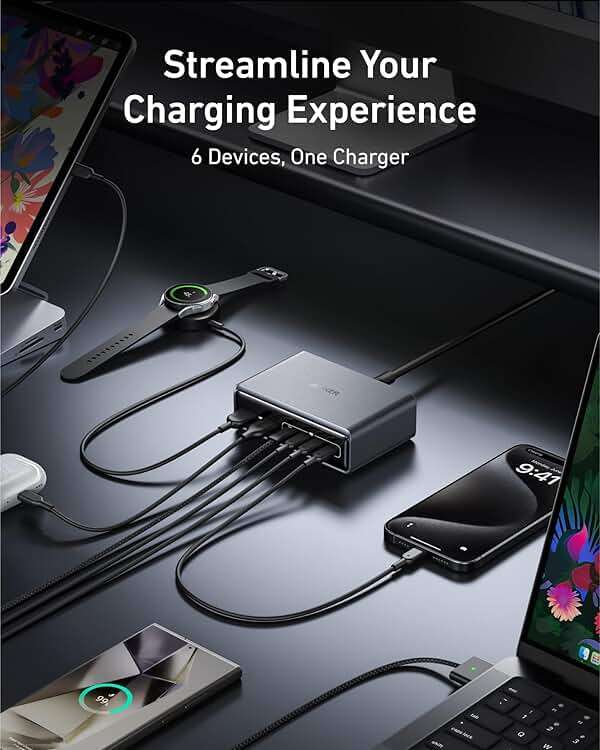 Anker Prime Charging Station, 200W 6-Port GaN Desktop Charger, Fast Charging USB C Charger for Multiple Devices, Compatible with iPhone, Galaxy, MacBook, Dell and More - Image 4