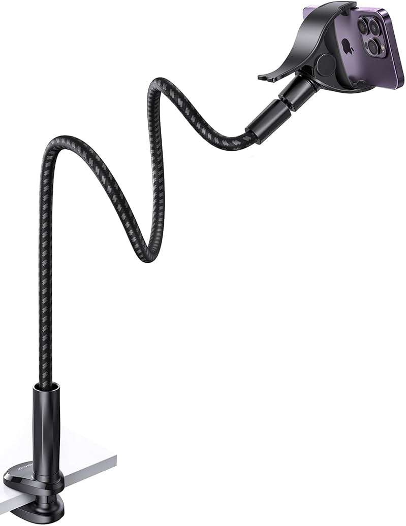 Aomiker Gooseneck Phone Holder for Bed - [Unique Nylon Braid] 38” Long Flexible Lazy Arm Clip, 360 Adjustable Overhead Phone Mount for iPhone 15 14 13 12 11 Pro Max Mini Plus, All 4-7" Cellphone - Image 1