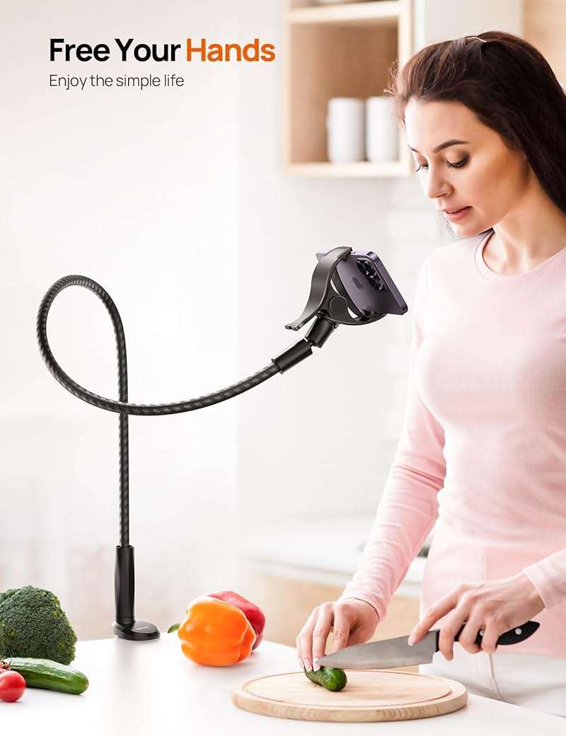 Aomiker Gooseneck Phone Holder for Bed - [Unique Nylon Braid] 38” Long Flexible Lazy Arm Clip, 360 Adjustable Overhead Phone Mount for iPhone 15 14 13 12 11 Pro Max Mini Plus, All 4-7" Cellphone - Image 5