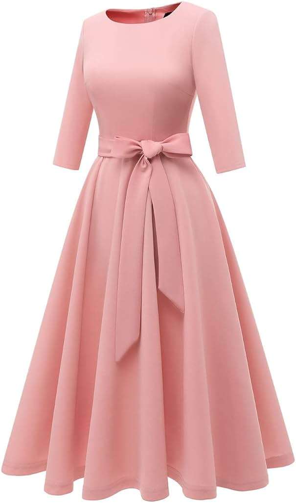 DRESSTELLS Cocktail Dresses for Women, Vintage Wedding Guest 3/4 Sleeves Formal Church Tea Dress - Image 2