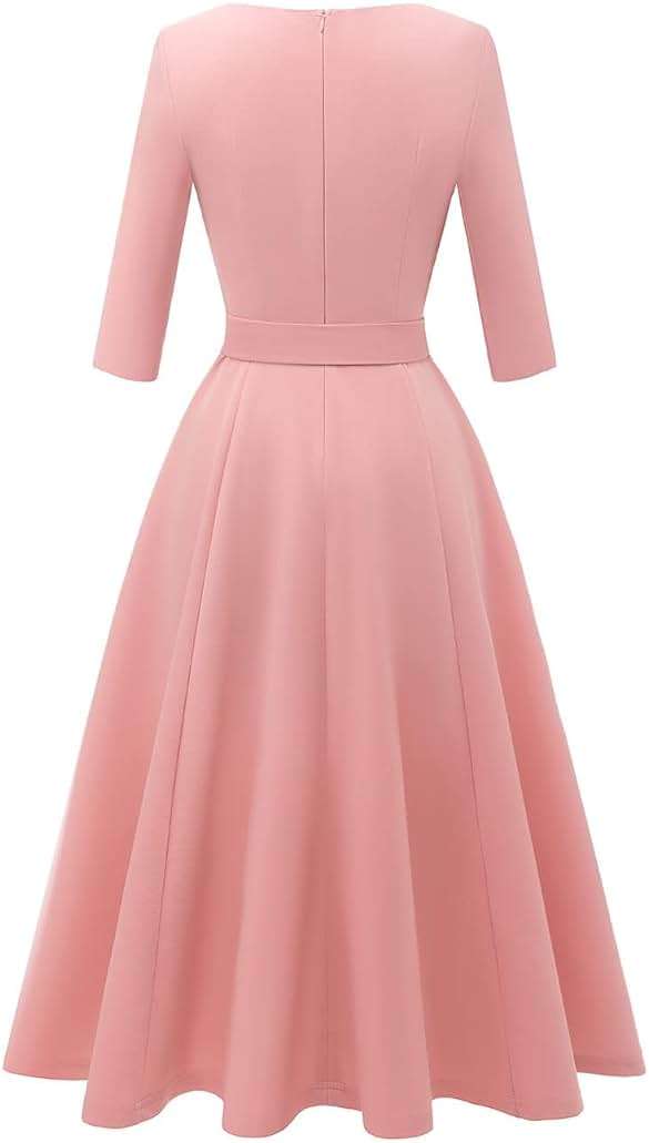 DRESSTELLS Cocktail Dresses for Women, Vintage Wedding Guest 3/4 Sleeves Formal Church Tea Dress - Image 3