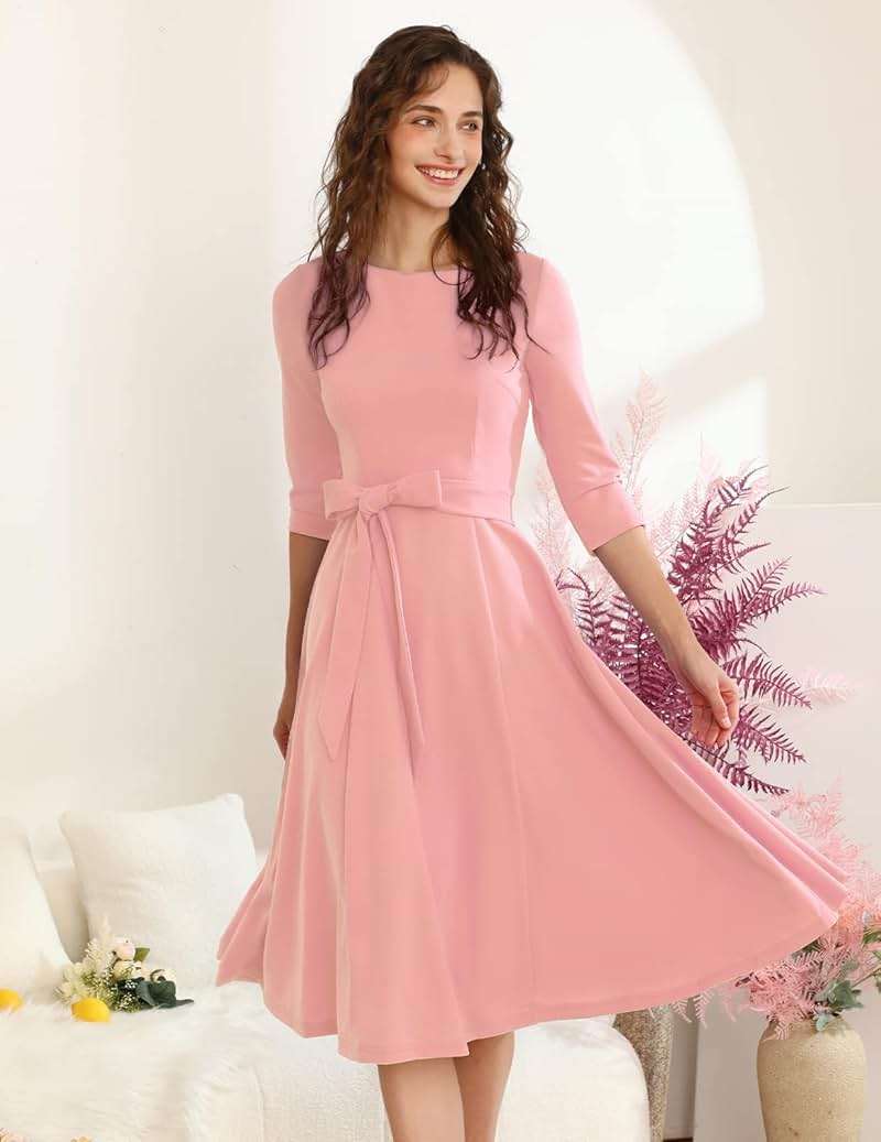DRESSTELLS Cocktail Dresses for Women, Vintage Wedding Guest 3/4 Sleeves Formal Church Tea Dress - Image 4
