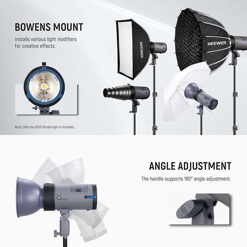 NEEWER Q300 300Ws 2.4G Outdoor Studio Flash with Q Compact Wireless Trigger, 7800mAh Li ion Battery Powered Strobe Light Photography Cordless Monolight with 1000 Full Power Flash 0.4-2.5s Recycle - Image 7