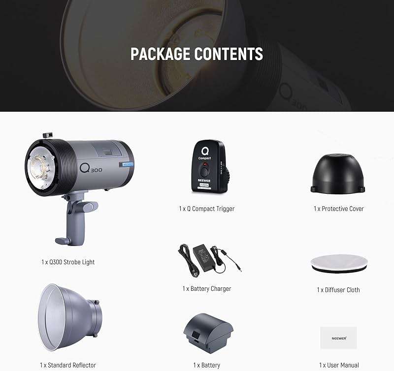 NEEWER Q300 300Ws 2.4G Outdoor Studio Flash with Q Compact Wireless Trigger, 7800mAh Li ion Battery Powered Strobe Light Photography Cordless Monolight with 1000 Full Power Flash 0.4-2.5s Recycle - Image 9