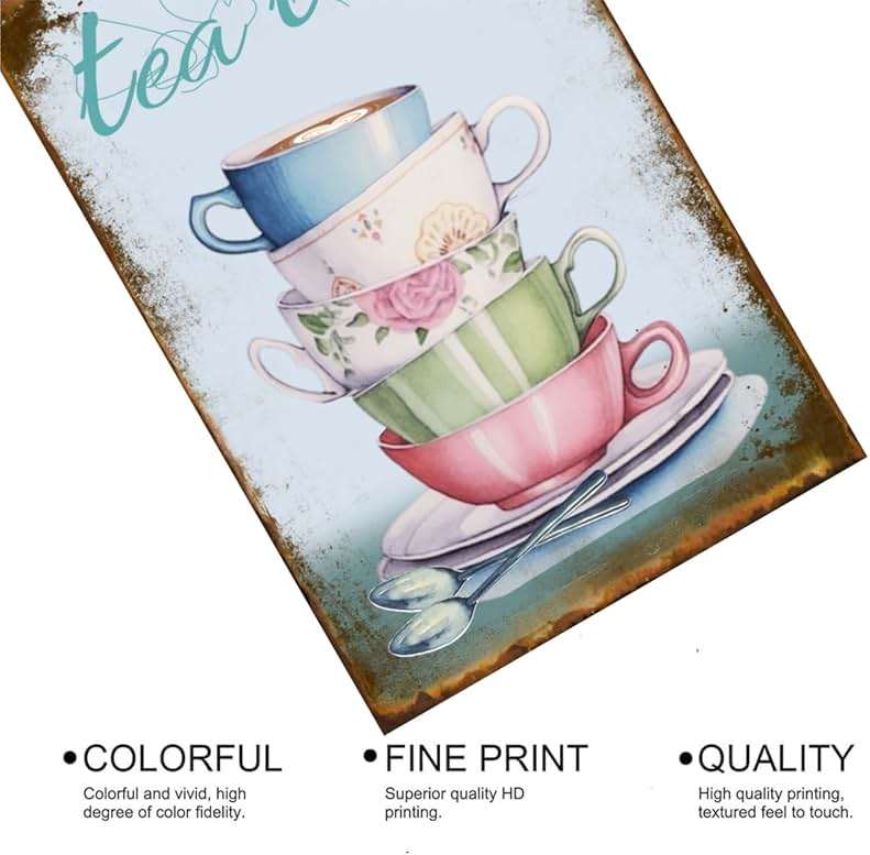 EMOHAT Vintage Style Metal Tin Sign Wall Decoration Tea Cup Tea Time Coffee House Dessert Shop Metal Plaque Tin Poster Home Bar Pub Garage Shop Kitchen Restaurant Tin Metal Sign 8x12 Inch - Image 5