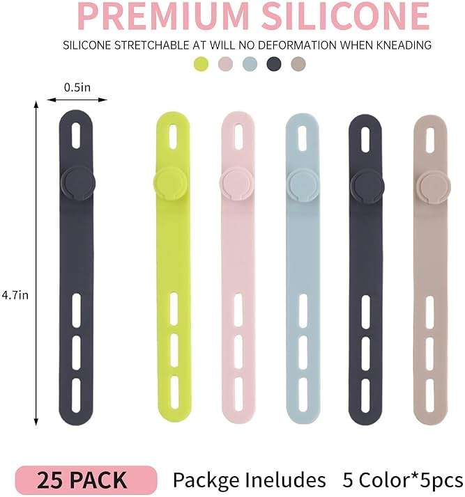 Oligei 25 Pcs Silicone Cable Ties, Cable Ties Reusable, High Elasticity Cord Wraps for Electrical Cords, Cord Organizer for Earphone, Phone Charger(Colorful) - Image 2