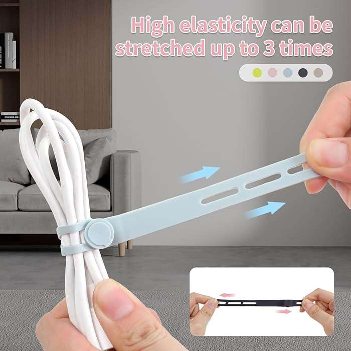 Oligei 25 Pcs Silicone Cable Ties, Cable Ties Reusable, High Elasticity Cord Wraps for Electrical Cords, Cord Organizer for Earphone, Phone Charger(Colorful) - Image 3