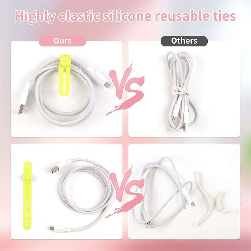 Oligei 25 Pcs Silicone Cable Ties, Cable Ties Reusable, High Elasticity Cord Wraps for Electrical Cords, Cord Organizer for Earphone, Phone Charger(Colorful) - Image 4