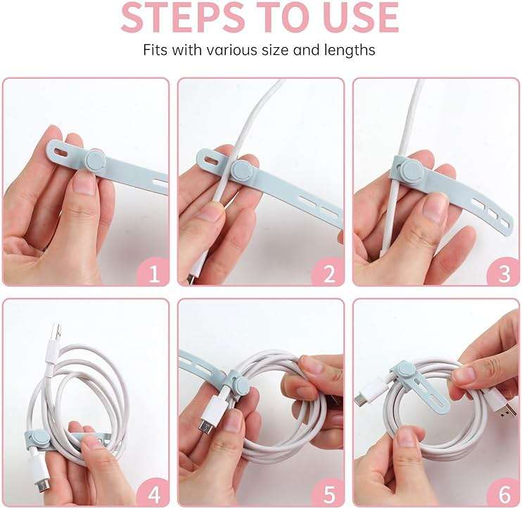 Oligei 25 Pcs Silicone Cable Ties, Cable Ties Reusable, High Elasticity Cord Wraps for Electrical Cords, Cord Organizer for Earphone, Phone Charger(Colorful) - Image 5