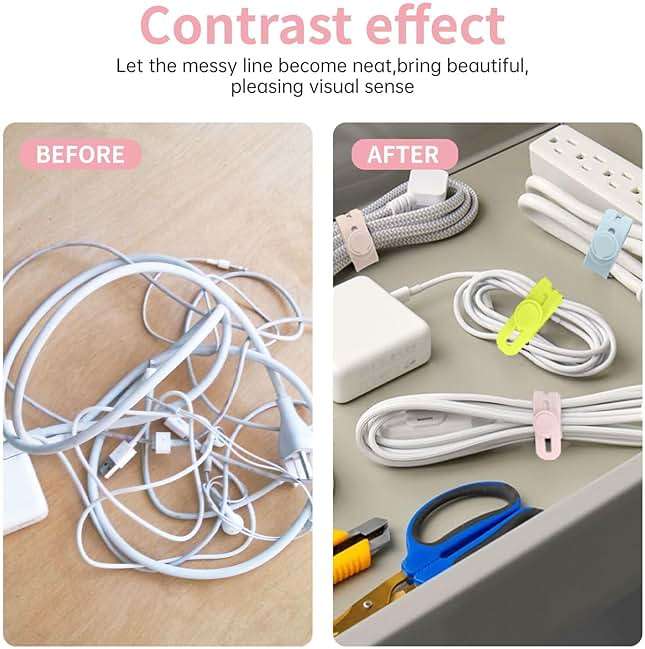 Oligei 25 Pcs Silicone Cable Ties, Cable Ties Reusable, High Elasticity Cord Wraps for Electrical Cords, Cord Organizer for Earphone, Phone Charger(Colorful) - Image 6