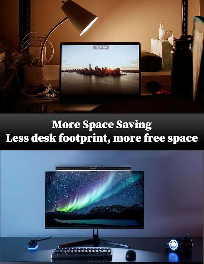 iQuincy Monitor Light Bar, Computer Monitor Lamp for Flat & Curved Screens, Eye-Care USB Reading Desk Lamp with No Screen Glare, Stepless Dimming, Ra95 Touch Control Screen Bar for Home Office Gaming - Image 3