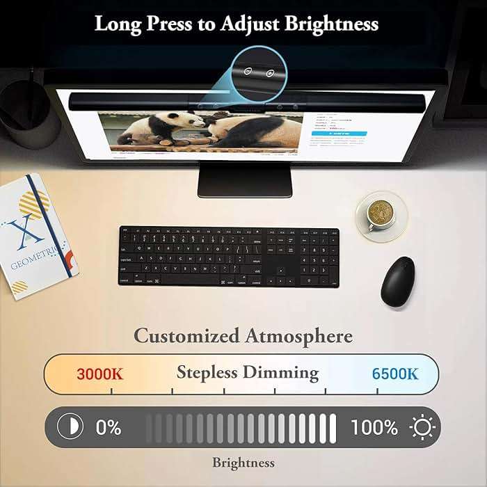 iQuincy Monitor Light Bar, Computer Monitor Lamp for Flat & Curved Screens, Eye-Care USB Reading Desk Lamp with No Screen Glare, Stepless Dimming, Ra95 Touch Control Screen Bar for Home Office Gaming - Image 4