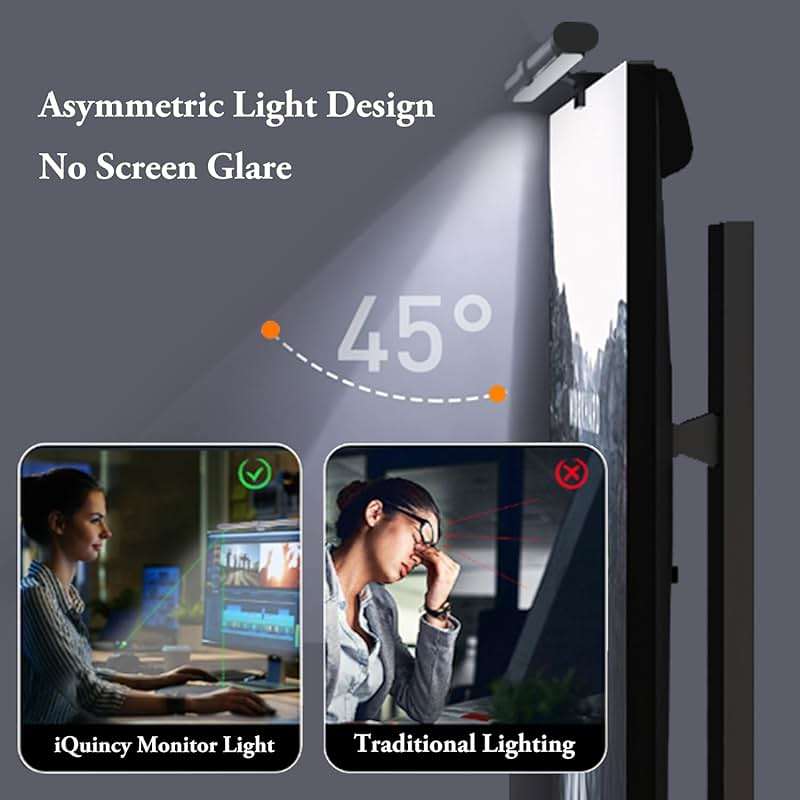 iQuincy Monitor Light Bar, Computer Monitor Lamp for Flat & Curved Screens, Eye-Care USB Reading Desk Lamp with No Screen Glare, Stepless Dimming, Ra95 Touch Control Screen Bar for Home Office Gaming - Image 5