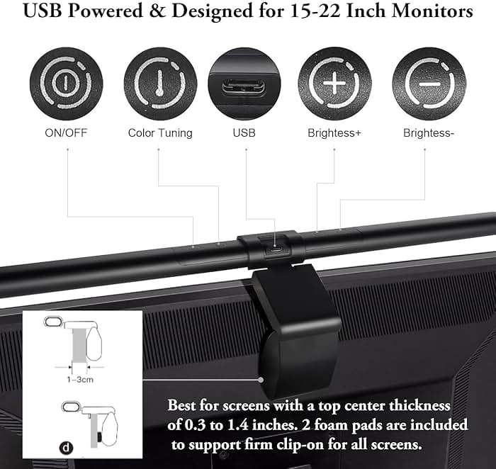 iQuincy Monitor Light Bar, Computer Monitor Lamp for Flat & Curved Screens, Eye-Care USB Reading Desk Lamp with No Screen Glare, Stepless Dimming, Ra95 Touch Control Screen Bar for Home Office Gaming - Image 7