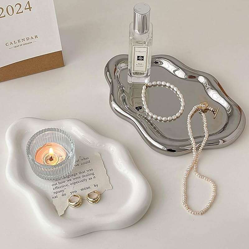 BESSKON Small Jewelry Dish for Women, Gifts for Mom, Ceramic Jewlery Tray Ring Holder, Vanity Ring Dish Cute Cloud Tray, Nightstand Decor Trinket Bowl for Earrings, Perfume, Keys, White Jewelry Plate - Image 7