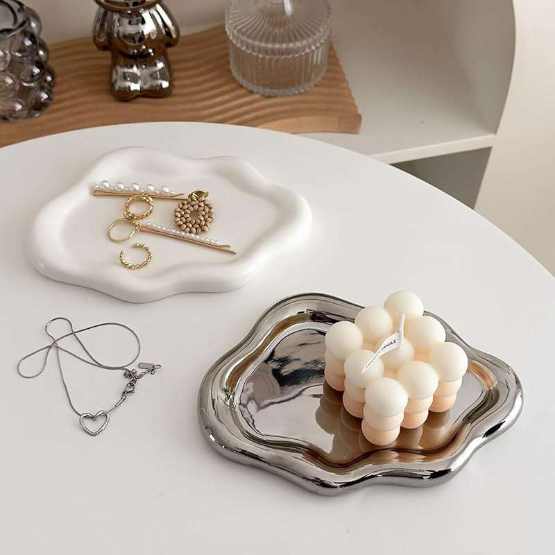 BESSKON Small Jewelry Dish for Women, Gifts for Mom, Ceramic Jewlery Tray Ring Holder, Vanity Ring Dish Cute Cloud Tray, Nightstand Decor Trinket Bowl for Earrings, Perfume, Keys, White Jewelry Plate - Image 8