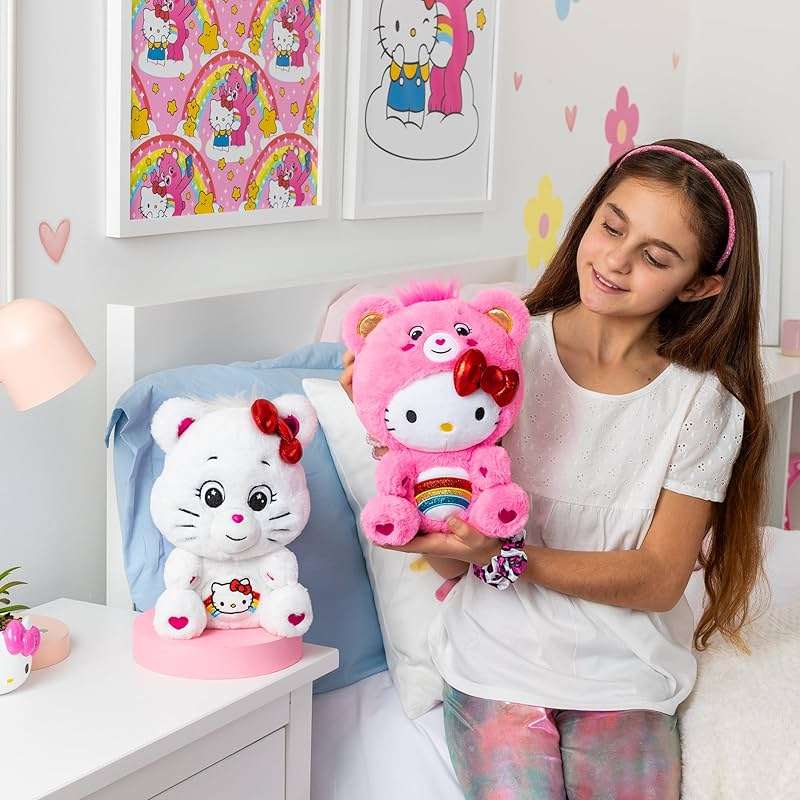 Care Bears Hello Kitty Loves Cheer Bear 10" Collectible Plush 2-Pack - Soft, Huggable Material! - Image 2