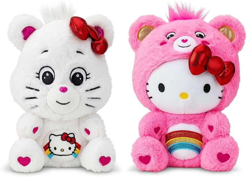 Care Bears Hello Kitty Loves Cheer Bear 10" Collectible Plush 2-Pack - Soft, Huggable Material! - Image 3