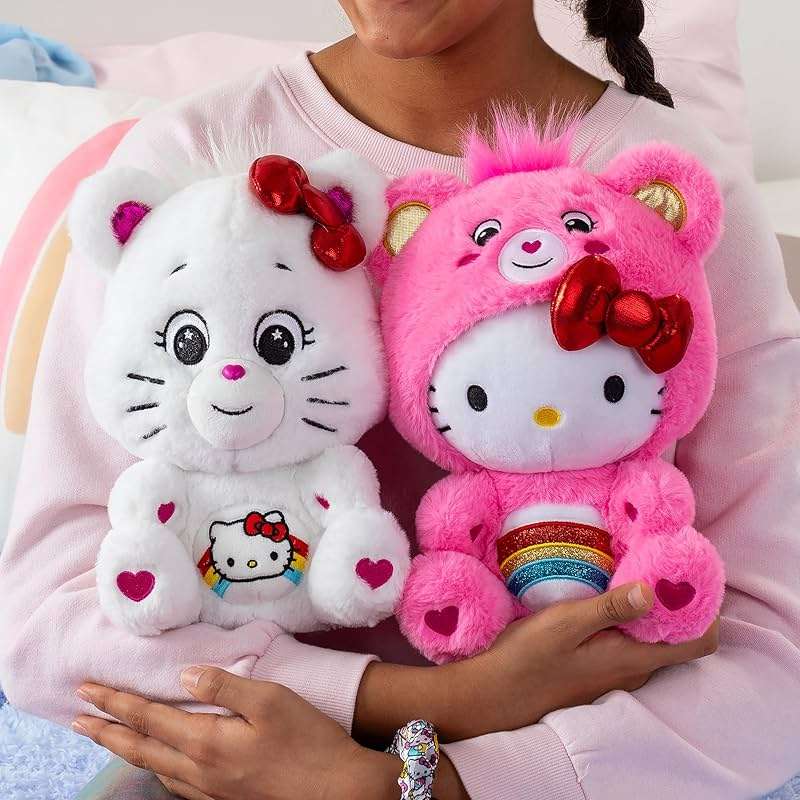 Care Bears Hello Kitty Loves Cheer Bear 10" Collectible Plush 2-Pack - Soft, Huggable Material! - Image 4