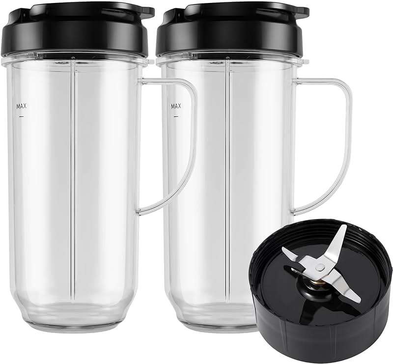 5-piece Magic Bullet Blender Cups, Tall 22oz Cup with Flip-Top To-Go Lid, Cross Blade, Blender Replacement Parts, Mug with Handle Compatible with Magic Bullet 250w MB1001 - Image 1