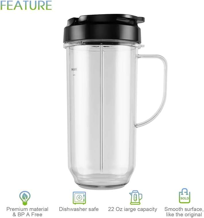 5-piece Magic Bullet Blender Cups, Tall 22oz Cup with Flip-Top To-Go Lid, Cross Blade, Blender Replacement Parts, Mug with Handle Compatible with Magic Bullet 250w MB1001 - Image 6