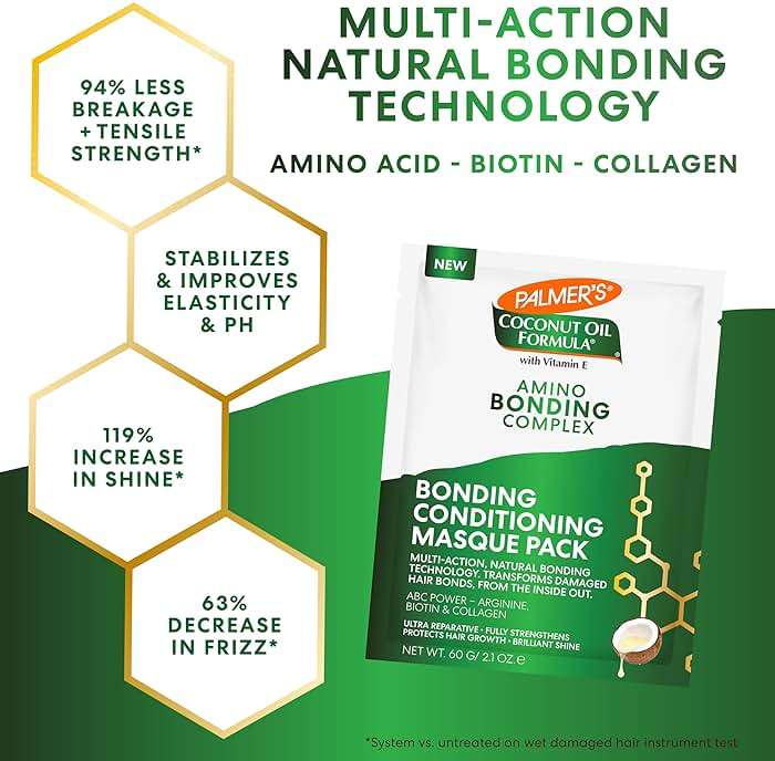 Palmer's Amino Bonding Complex Hair Mask, Intense Conditioning Masque Pack with Coconut Oil & Vitamin E, Heat Protectant, Anti Frizz, Adds Shine, Protects Hair Growth, All Hair Types, 2.1 oz packette - Image 4