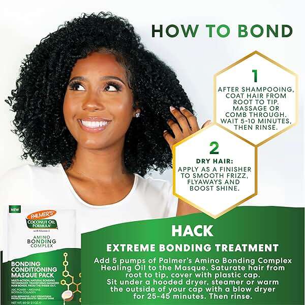 Palmer's Amino Bonding Complex Hair Mask, Intense Conditioning Masque Pack with Coconut Oil & Vitamin E, Heat Protectant, Anti Frizz, Adds Shine, Protects Hair Growth, All Hair Types, 2.1 oz packette - Image 5