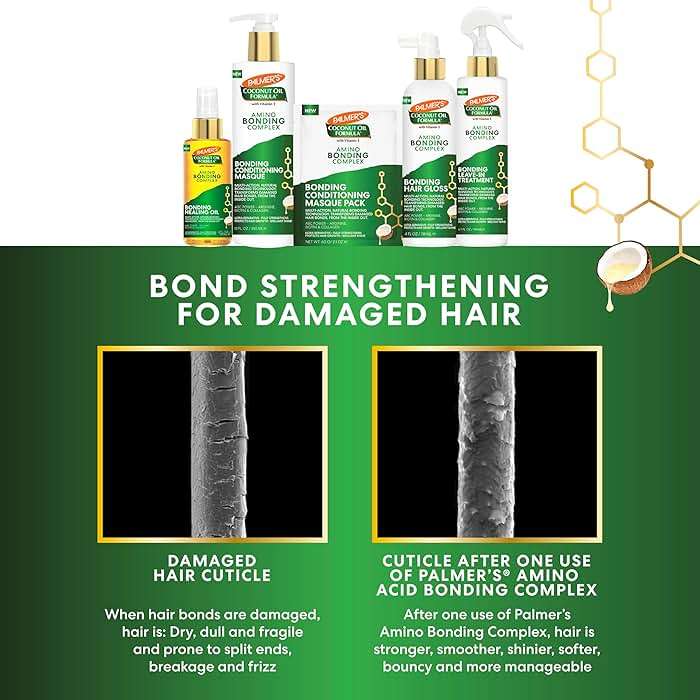 Palmer's Amino Bonding Complex Hair Mask, Intense Conditioning Masque Pack with Coconut Oil & Vitamin E, Heat Protectant, Anti Frizz, Adds Shine, Protects Hair Growth, All Hair Types, 2.1 oz packette - Image 7