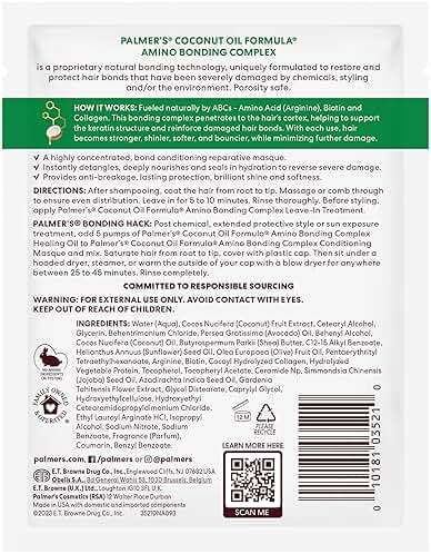 Palmer's Amino Bonding Complex Hair Mask, Intense Conditioning Masque Pack with Coconut Oil & Vitamin E, Heat Protectant, Anti Frizz, Adds Shine, Protects Hair Growth, All Hair Types, 2.1 oz packette - Image 9