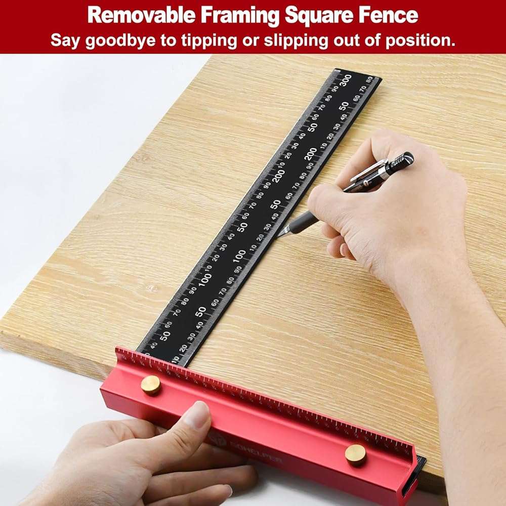 8 Inch Removable Carpenter Framing Square Fence with Edge Marking Ruler, Anodized Solid Aluminum Alloy Body & Brass Knobsn for Woodworking Measuring Ruler Stops Fences - Image 2