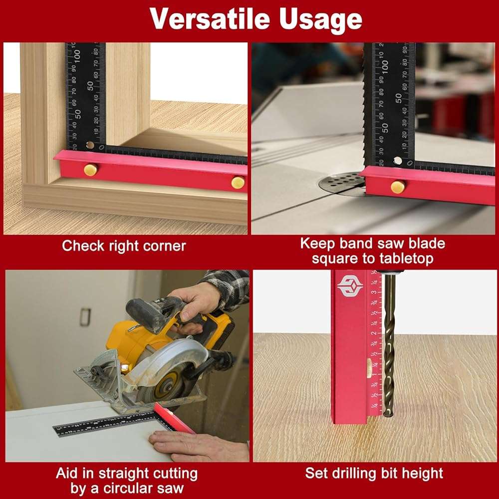 8 Inch Removable Carpenter Framing Square Fence with Edge Marking Ruler, Anodized Solid Aluminum Alloy Body & Brass Knobsn for Woodworking Measuring Ruler Stops Fences - Image 3