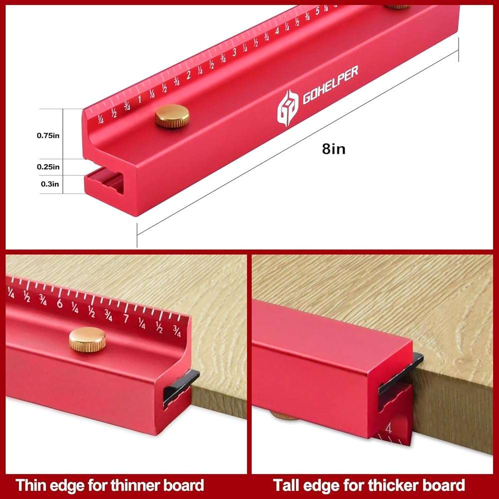 8 Inch Removable Carpenter Framing Square Fence with Edge Marking Ruler, Anodized Solid Aluminum Alloy Body & Brass Knobsn for Woodworking Measuring Ruler Stops Fences - Image 5