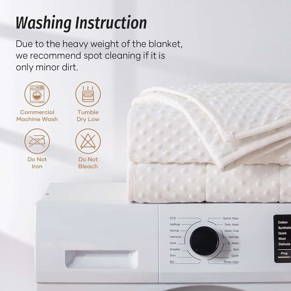Wemore Minky Dot Weighted Blanket for Adults Queen Size 15 lbs, Soft Heavy Blanket for Stress Relief and Sleep Promotion, Breathable Blanket for All-Season with Glass Beads, White 60 x 80 inches - Image 9