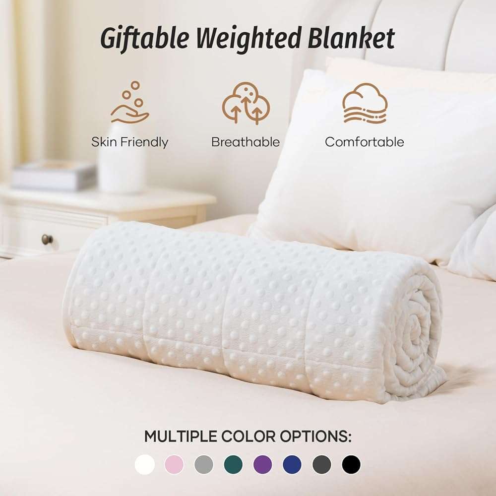 Wemore Minky Dot Weighted Blanket for Adults Queen Size 15 lbs, Soft Heavy Blanket for Stress Relief and Sleep Promotion, Breathable Blanket for All-Season with Glass Beads, White 60 x 80 inches - Image 10