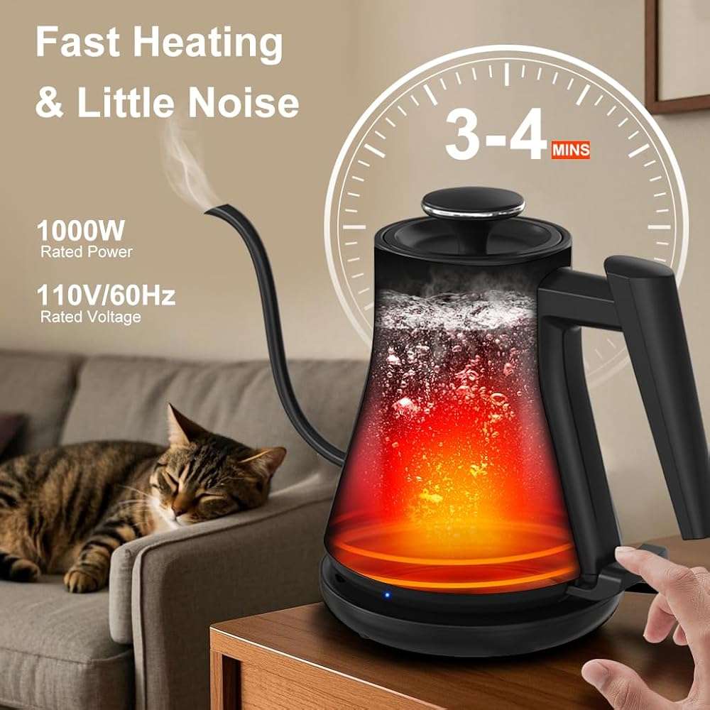 Onlicuf Gooseneck Electric Kettle 0.8L (27oz) - 1000W Rapid Fast Boiling Tea Kettle with Auto Shut Off & Boil-Dry Protection, Stainless Steel Leak-Proof Water Boiler for Pour Over Coffee, Black - Image 3