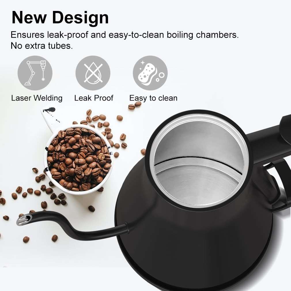 Onlicuf Gooseneck Electric Kettle 0.8L (27oz) - 1000W Rapid Fast Boiling Tea Kettle with Auto Shut Off & Boil-Dry Protection, Stainless Steel Leak-Proof Water Boiler for Pour Over Coffee, Black - Image 4