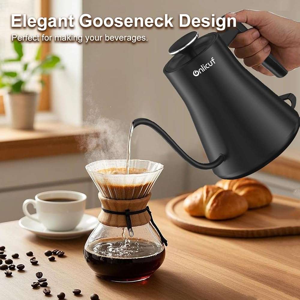 Onlicuf Gooseneck Electric Kettle 0.8L (27oz) - 1000W Rapid Fast Boiling Tea Kettle with Auto Shut Off & Boil-Dry Protection, Stainless Steel Leak-Proof Water Boiler for Pour Over Coffee, Black - Image 5