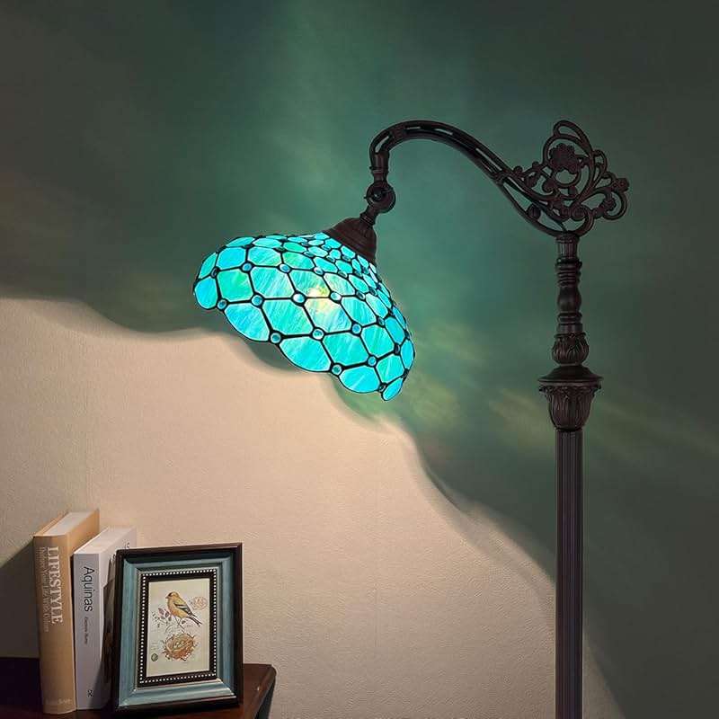Capulina Tiffany Lamp Stained Glass Floor Lamp 62 Inches Tall Seagrass Blue Beads Soft Light Arched Adjustable Angle Tiffany Style Reading Lamp for Living Room Bedroom Study Home Office - Image 2