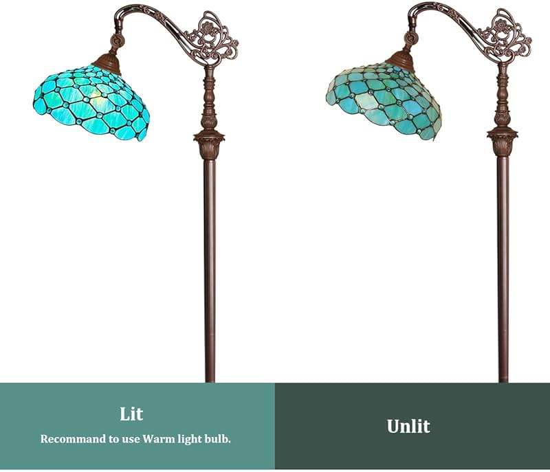 Capulina Tiffany Lamp Stained Glass Floor Lamp 62 Inches Tall Seagrass Blue Beads Soft Light Arched Adjustable Angle Tiffany Style Reading Lamp for Living Room Bedroom Study Home Office - Image 7