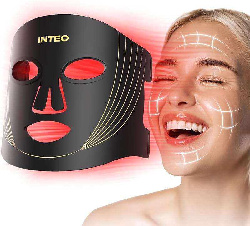 INTEO Red Light Therapy for Face, 3 Modes Portable Red Light Therapy Mask (NIR 850nm&Red 620nm, Yellow, Blue) with Timing Function, 2000mAh Rechargeable Red Light Mask Skin Care for Home Travel Yoga - Image 1