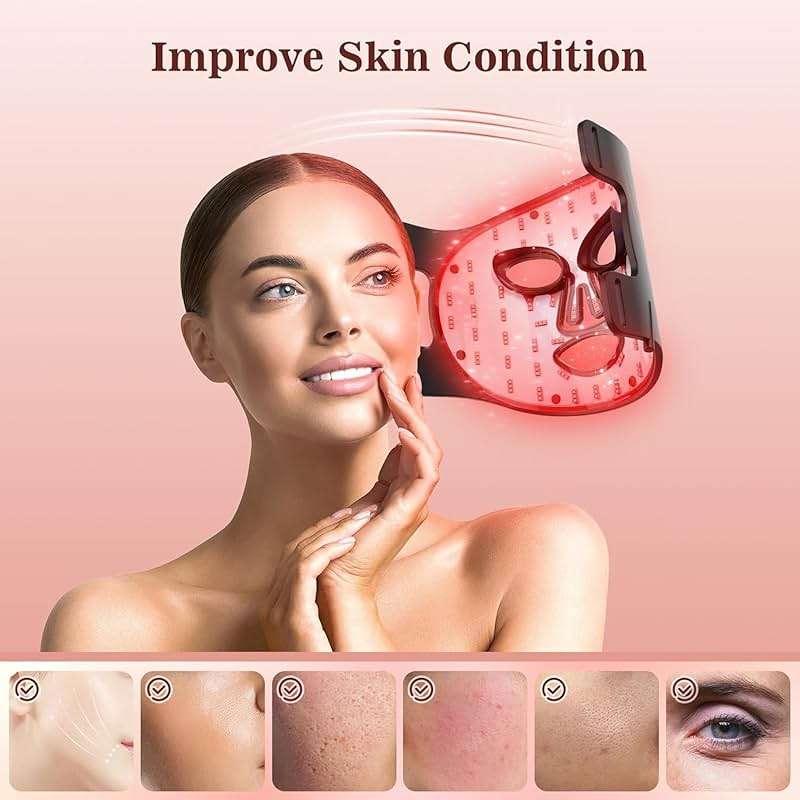 INTEO Red Light Therapy for Face, 3 Modes Portable Red Light Therapy Mask (NIR 850nm&Red 620nm, Yellow, Blue) with Timing Function, 2000mAh Rechargeable Red Light Mask Skin Care for Home Travel Yoga - Image 2