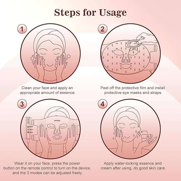 INTEO Red Light Therapy for Face, 3 Modes Portable Red Light Therapy Mask (NIR 850nm&Red 620nm, Yellow, Blue) with Timing Function, 2000mAh Rechargeable Red Light Mask Skin Care for Home Travel Yoga - Image 5
