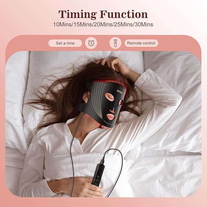 INTEO Red Light Therapy for Face, 3 Modes Portable Red Light Therapy Mask (NIR 850nm&Red 620nm, Yellow, Blue) with Timing Function, 2000mAh Rechargeable Red Light Mask Skin Care for Home Travel Yoga - Image 6