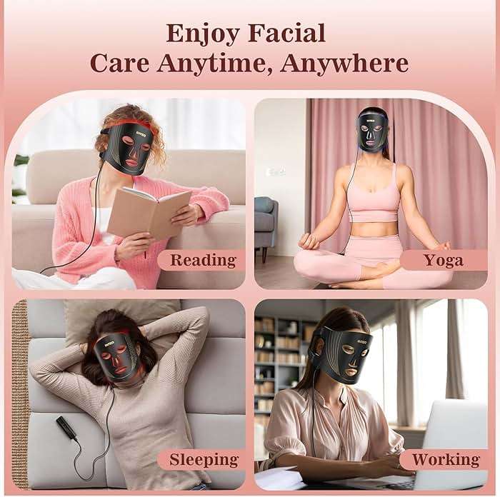 INTEO Red Light Therapy for Face, 3 Modes Portable Red Light Therapy Mask (NIR 850nm&Red 620nm, Yellow, Blue) with Timing Function, 2000mAh Rechargeable Red Light Mask Skin Care for Home Travel Yoga - Image 7